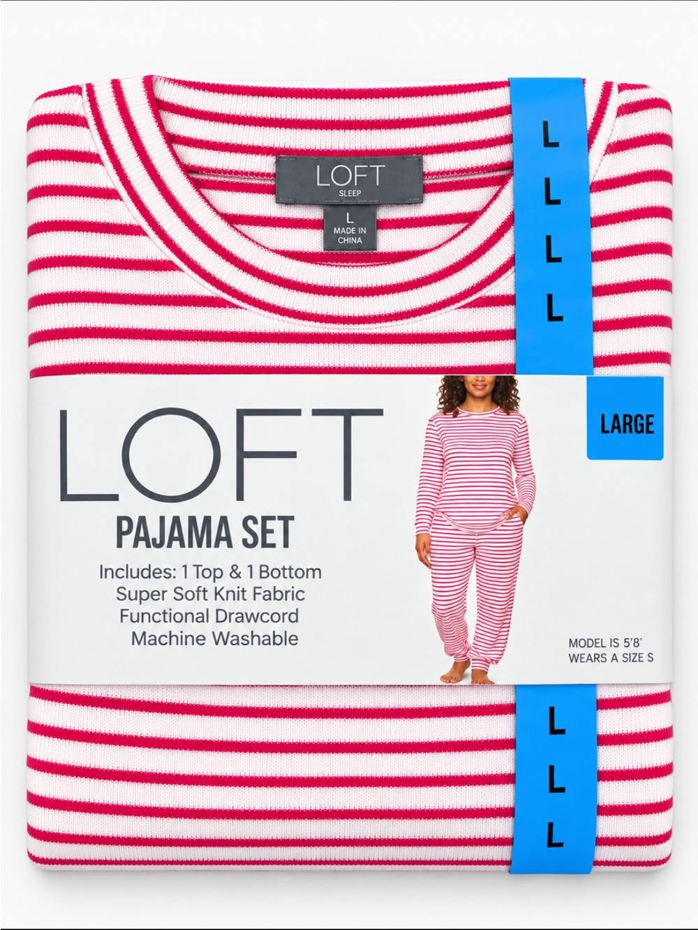 LOFT Women's Jogger Pajama Set with Pockets 😍 White and Fuchsia Stripe